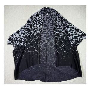 Ming Wang Womens S/M Black Silver Asian Glam Short Sleeve Cardigan Jacket Layer